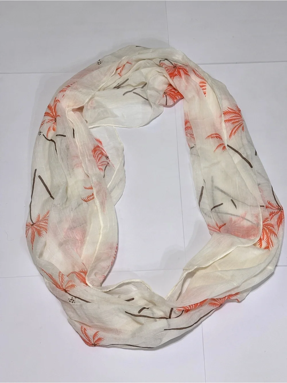 Lightweight Cream & Coral Palm Print Scarf
